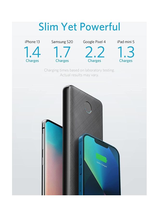 Anker - Power Bank, USB-C Portable Charger 10000mAh with 20W Power Delivery, 523 Power Bank (PowerCore Slim 10K PD) for iPhone 14 Series / iPhone 13 Series, S20, Pixel 4, and More Black - Image 1