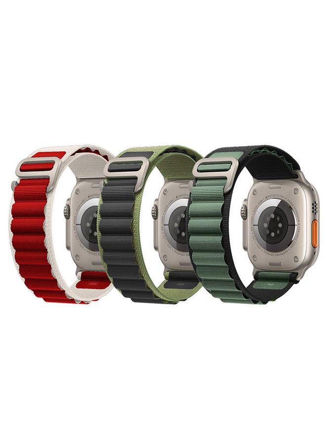 MARGOUN - 3Pack for Apple Watch Alpine Loop Band 49mm/45mm/44mm Nylon Woven Sport Strap Compatible with iWatch Series 8/Ultra/7/SE/6/5/4/3/2/1 Red,White/Green,Black/Black,Green - Image 1