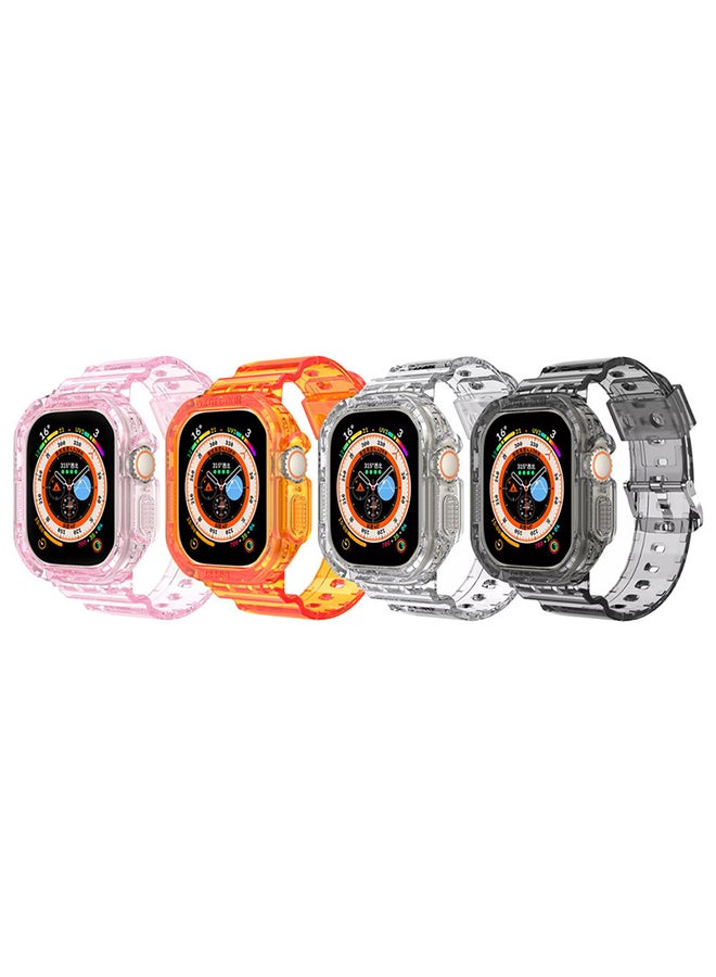MARGOUN - 4Pack for Apple Watch Ultra Band 49mm Crystal Clear Band with Bumper Case Soft Transparent TPU Sport Strap for iWatch Ultra Clear/Black/Orange/Pink - Image 1