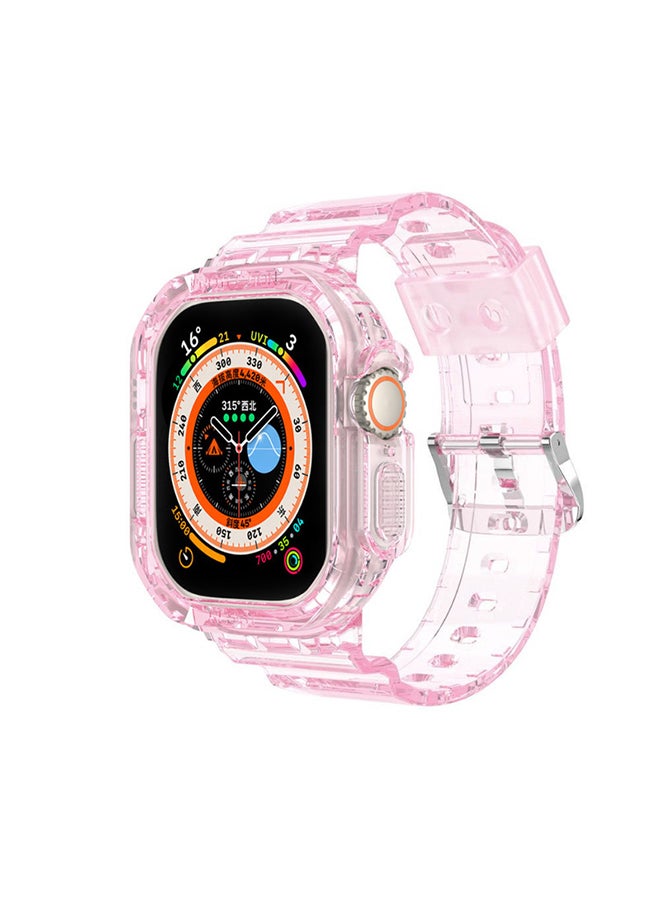 MARGOUN - Apple Watch Ultra Band 49mm Crystal Clear Band with Bumper Case Soft Transparent TPU Sport Strap for iWatch Ultra Pink - Image 1