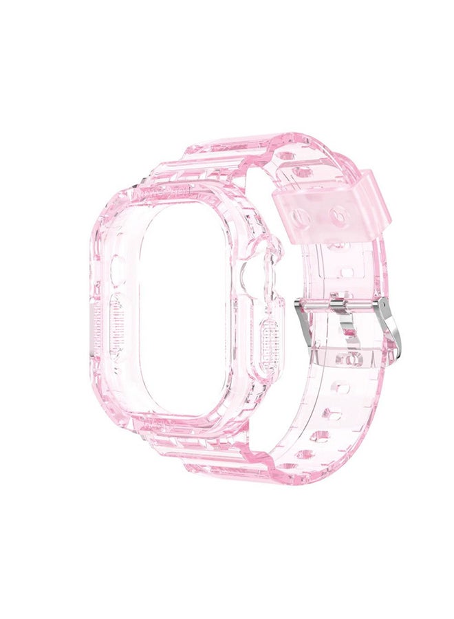 MARGOUN - Apple Watch Ultra Band 49mm Crystal Clear Band with Bumper Case Soft Transparent TPU Sport Strap for iWatch Ultra Pink - Image 1