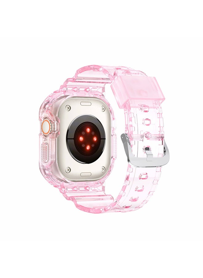 MARGOUN - Apple Watch Ultra Band 49mm Crystal Clear Band with Bumper Case Soft Transparent TPU Sport Strap for iWatch Ultra Pink - Image 1