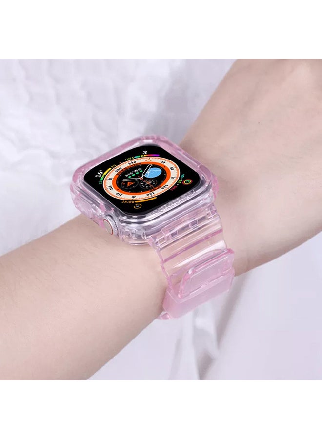 MARGOUN - Apple Watch Ultra Band 49mm Crystal Clear Band with Bumper Case Soft Transparent TPU Sport Strap for iWatch Ultra Pink - Image 1