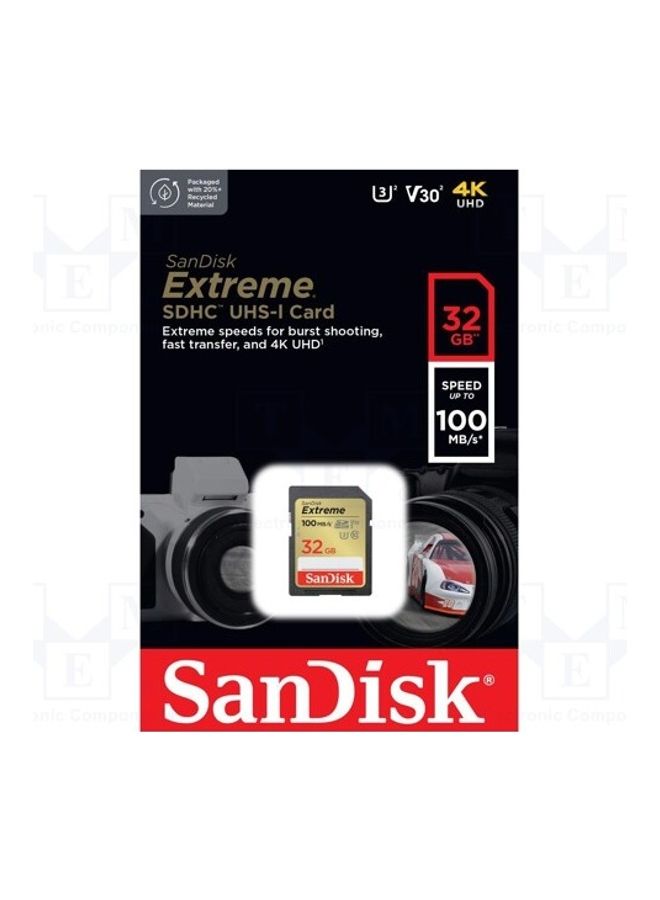 Sandisk Extreme SD UHS I Card for 4K Video for DSLR and Mirrorless Cameras 100MB/s Read & 60MB/s Write, Lifetime Warranty 32.0 GB 