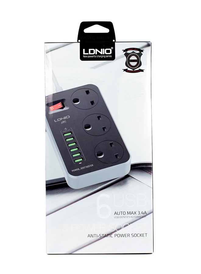 LDNIO - 3 AC Socket Power Strip Grey/Black - Image 1