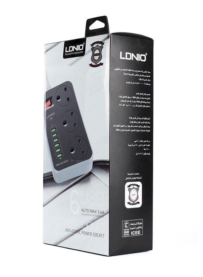LDNIO - 3 AC Socket Power Strip Grey/Black - Image 1