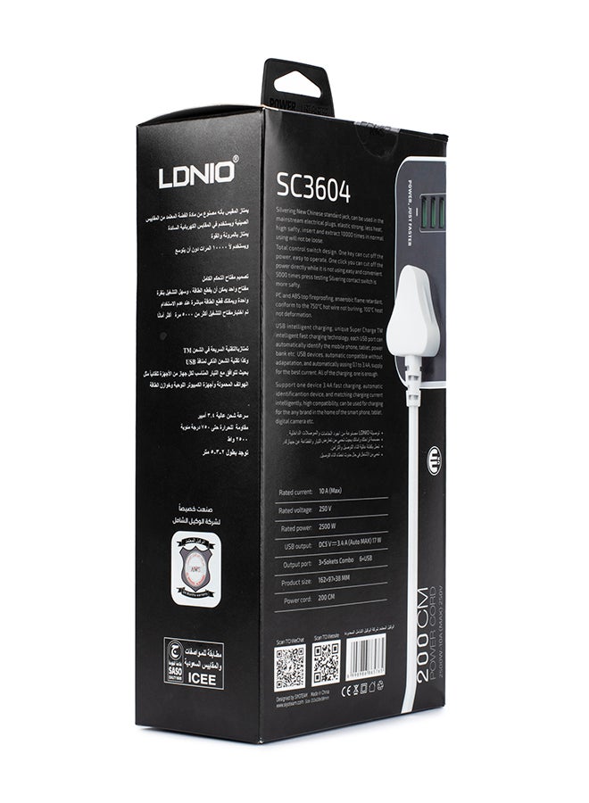 LDNIO - 3 AC Socket Power Strip Grey/Black - Image 1