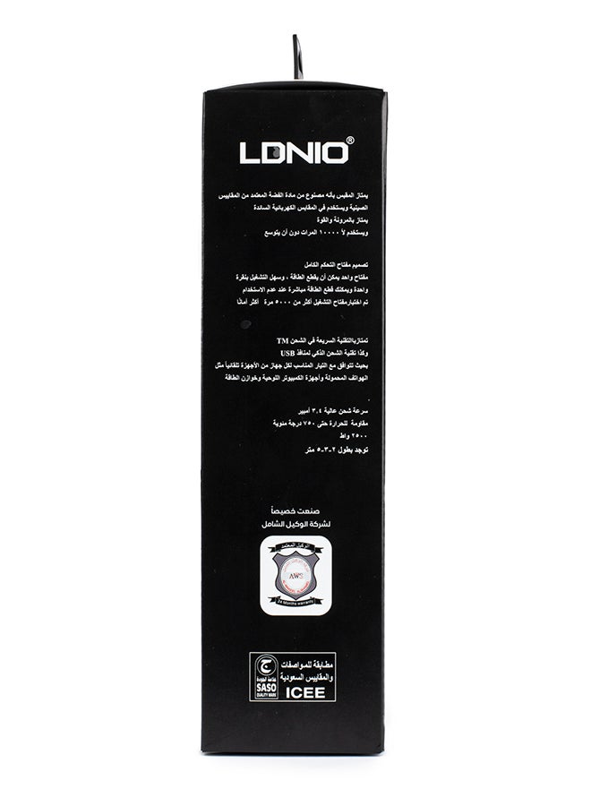 LDNIO - 3 Power Socket With 6 USB Extension black/Grey - Image 1