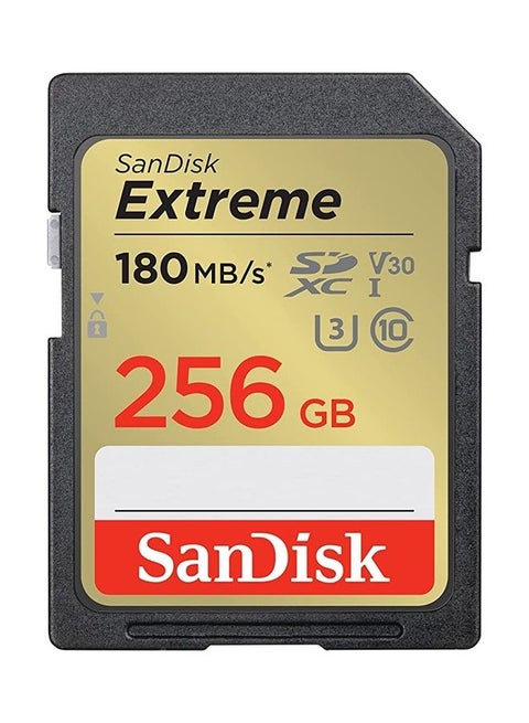 بطاقة Extreme SD UHS I لفيديو بدقة 4K لكاميرات DSLR والكاميرات عديمة المرآة، سرعة قراءة 180 ميجابايت/ثانية وكتابة 130 ميجابايت/ثانية، ضمان مدى الحياة 256.0 جيجابايت 256 GB