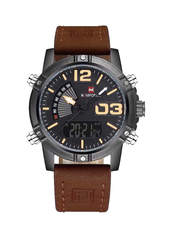 NAVIFORCE Men's Water Resistant Leather Analog & Digital Wrist Watch NF9095M - 48 mm -Brown  - Image 1