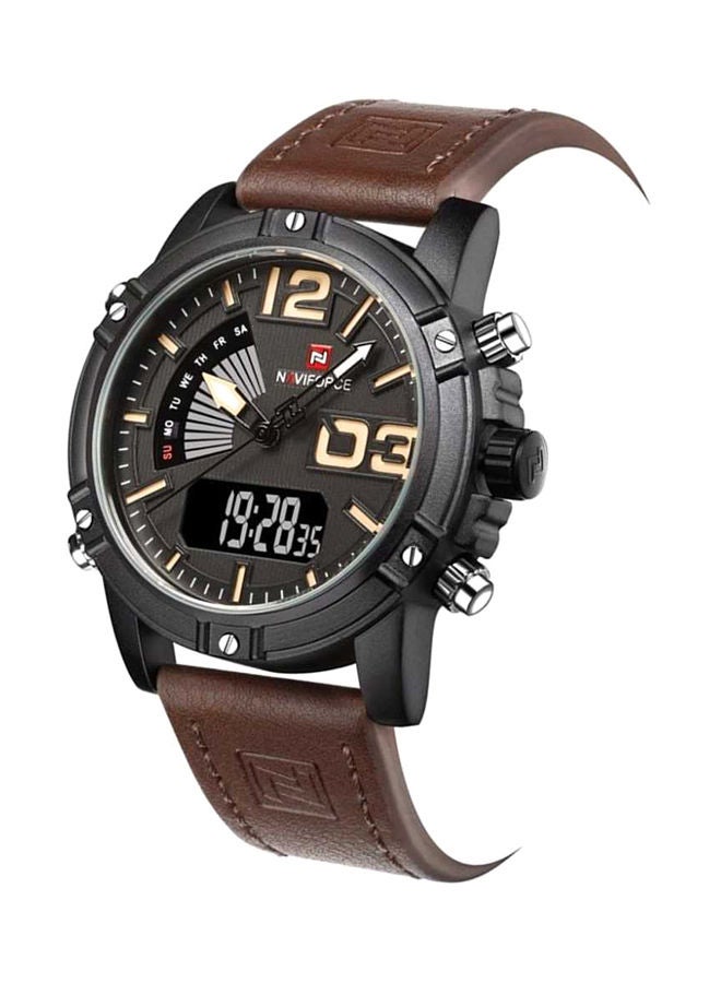 NAVIFORCE Men's Water Resistant Leather Analog & Digital Wrist Watch NF9095M - 48 mm -Brown  - Image 2