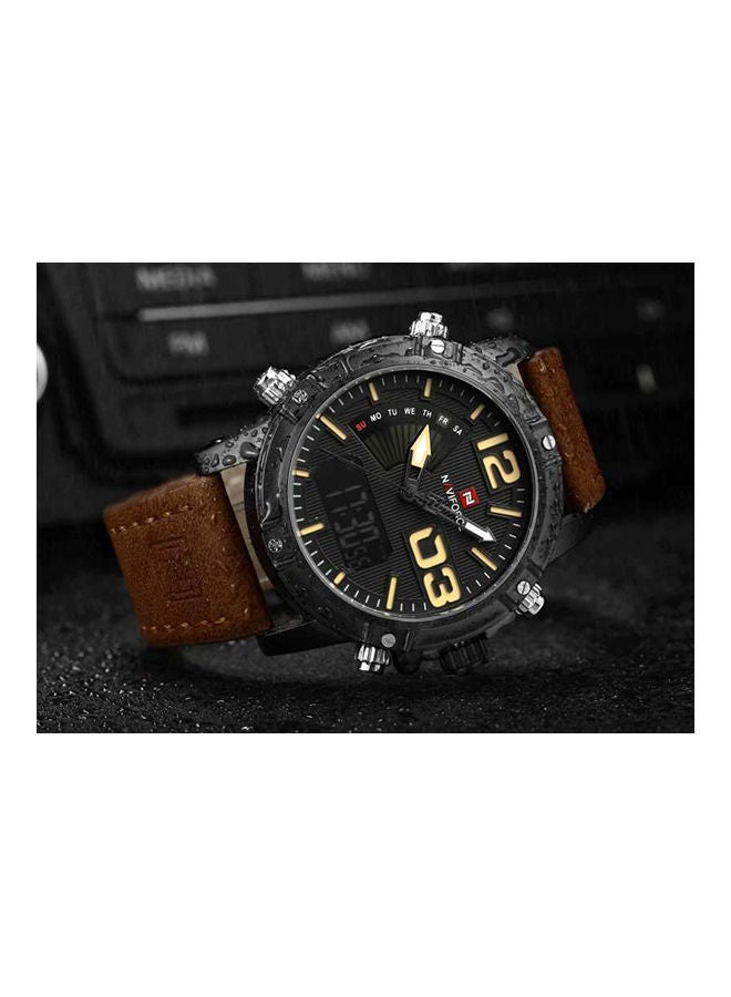 NAVIFORCE Men's Water Resistant Leather Analog & Digital Wrist Watch NF9095M - 48 mm -Brown  - Image 4