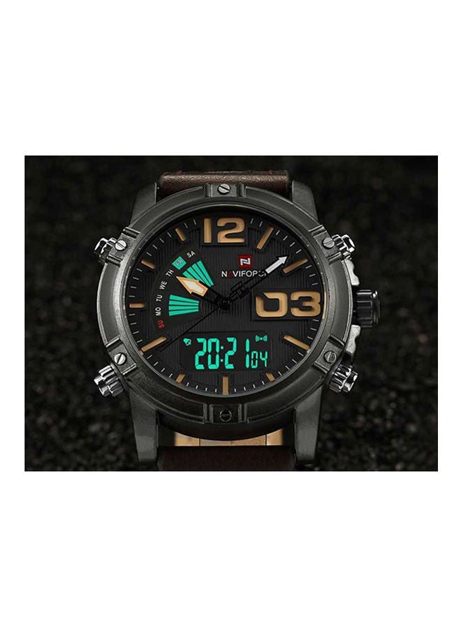 NAVIFORCE Men's Water Resistant Leather Analog & Digital Wrist Watch NF9095M - 48 mm -Brown  - Image 5