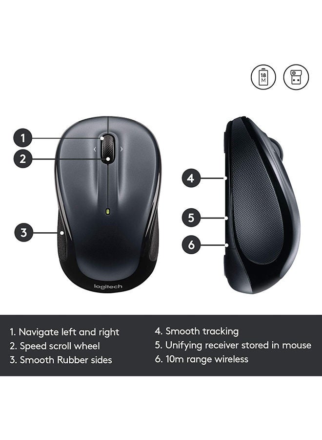 Logitech - M325 Wireless Mouse, 2.4 GHz with USB Unifying Receiver, 1000 DPI Optical Tracking, 18-Month Life Battery, PC/Mac/Laptop Black - Image 1