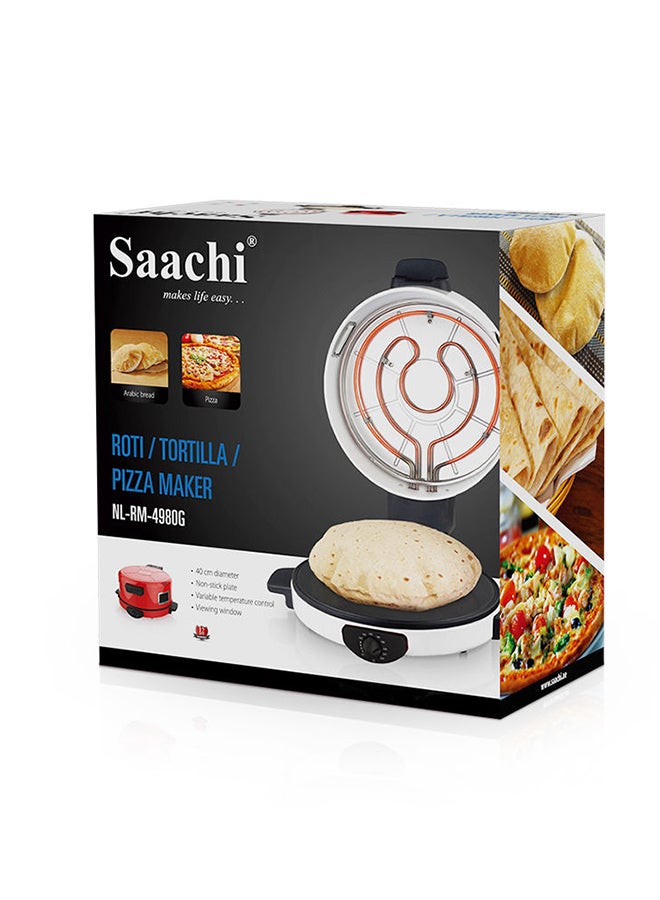 Roti/Tortilla/Pizza Bread Maker with a Viewing Window, Adjustable Temperature Control and Heat Settings 2200 W NL-RM-4980G-WH White