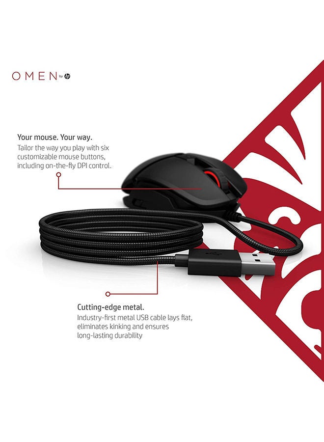 HP ماوس الألعاب السلكي USB HP Omen 2VP02AA - أسود أحمر - Image 3