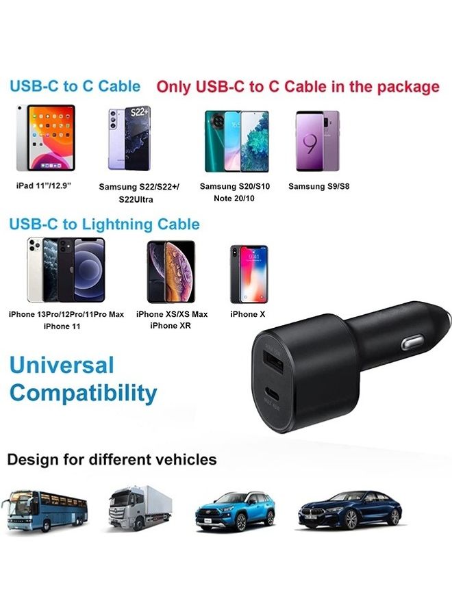 Samsung - Super Fast Dual Car Charger 45W And 15W Two Ports With 5A USB C Cable Black - Image 1