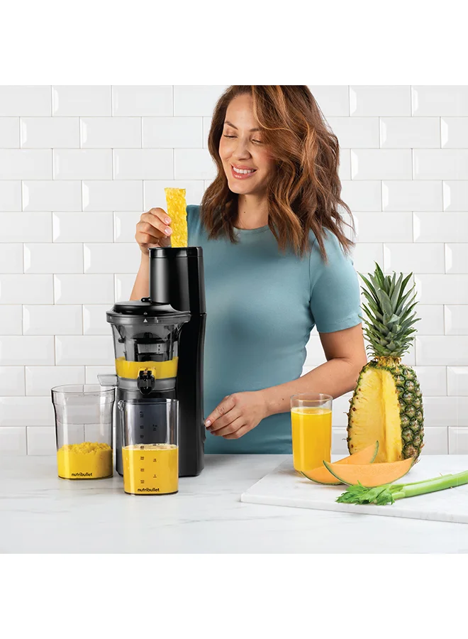 nutribullet Slow Juicer, Slow Masticating Juicer Machine, Easy to Clean, Quiet Motor & Reverse Function, BPA-Free, Cold Press Juicer with Brush 700 ml 150 W NBJ-300 Charcoal Black