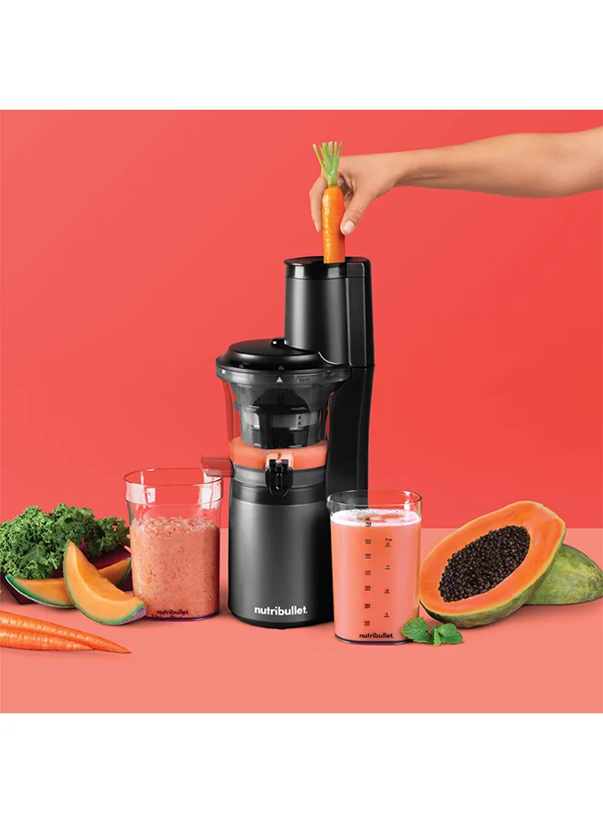 nutribullet Slow Juicer, Slow Masticating Juicer Machine, Easy to Clean, Quiet Motor & Reverse Function, BPA-Free, Cold Press Juicer with Brush 700 ml 150 W NBJ-300 Charcoal Black