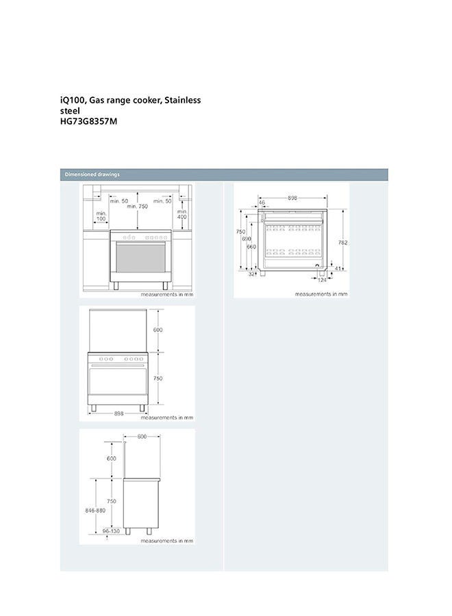 SIEMENS 5 Burner Gas Cooker 90 x 60 cm iQ100, 1 year Warranty HG73G8357M Silver  - Image 5
