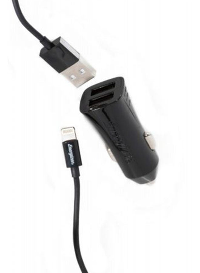 Energizer Ultimate 3.4A Dual Port Car Charger with Smart IC Technology and Fast Charging Lightning Cable Black/Silver  - Image 2