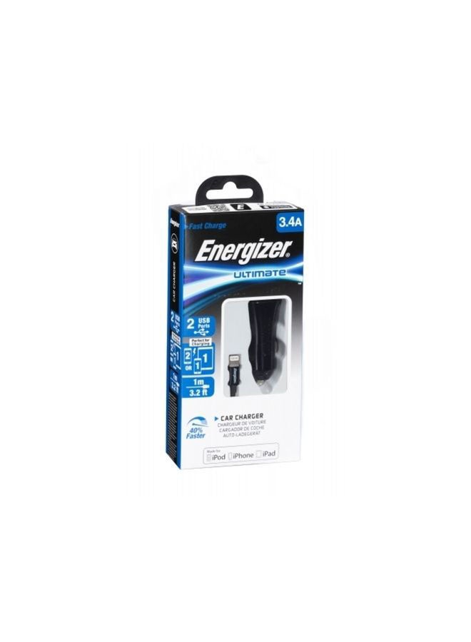 Energizer Ultimate 3.4A Dual Port Car Charger with Smart IC Technology and Fast Charging Lightning Cable Black/Silver  - Image 4