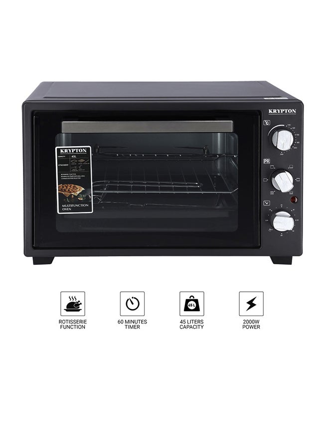 KRYPTON - 6-IN-1 Multi-Functional Counter Top Electric Kitchen Oven With Powerful Rotisserie, Crumb Tray, Perfect For Grilling, Toasting And Roasting, 100- 250°C Adjustable Temperature, 60 Minutes Timer with Bell Ring & Power Indicator Light 45 L 2000 W KNO6246 Black - Image 1
