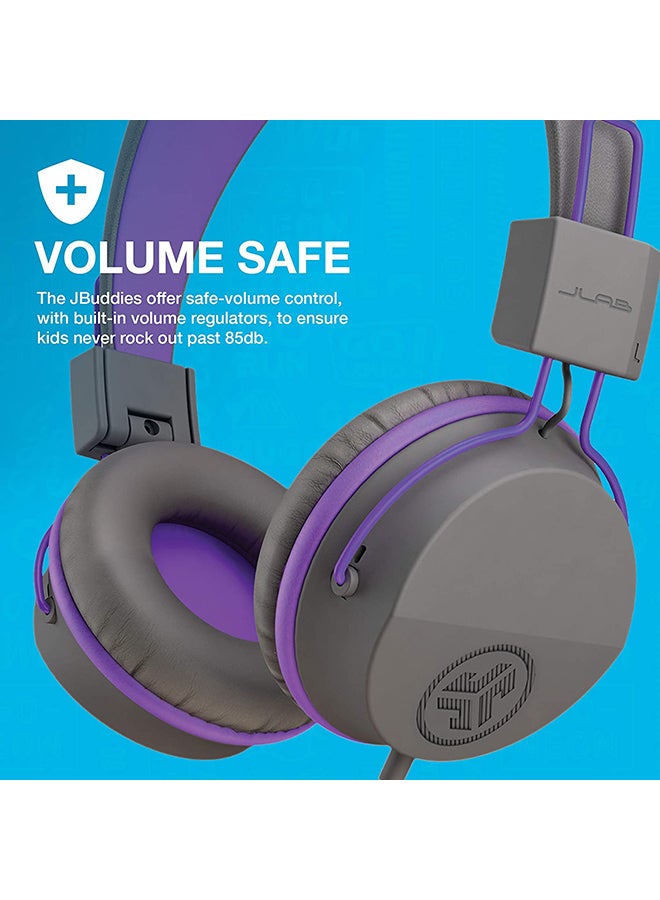 Jlab JBuddies Studio Wired Headphones for Kids - Childrens Headphones with Microphone, Earphones with Kid Safe Volume Limiter and Noise Isolation - Kids Headphones for Girls and Boys Purple  - Image 3