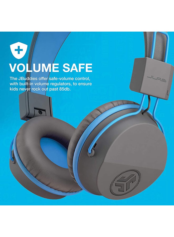 Jlab - Audio JBuddies Studio Bluetooth Over-Ear Kids Headphones | 13 Hour Battery Life | Studio Volume Safe | Volume Limiter | Folding | Adjustable | Noise Isolation | with Mic | Graphite/Blue - Image 1