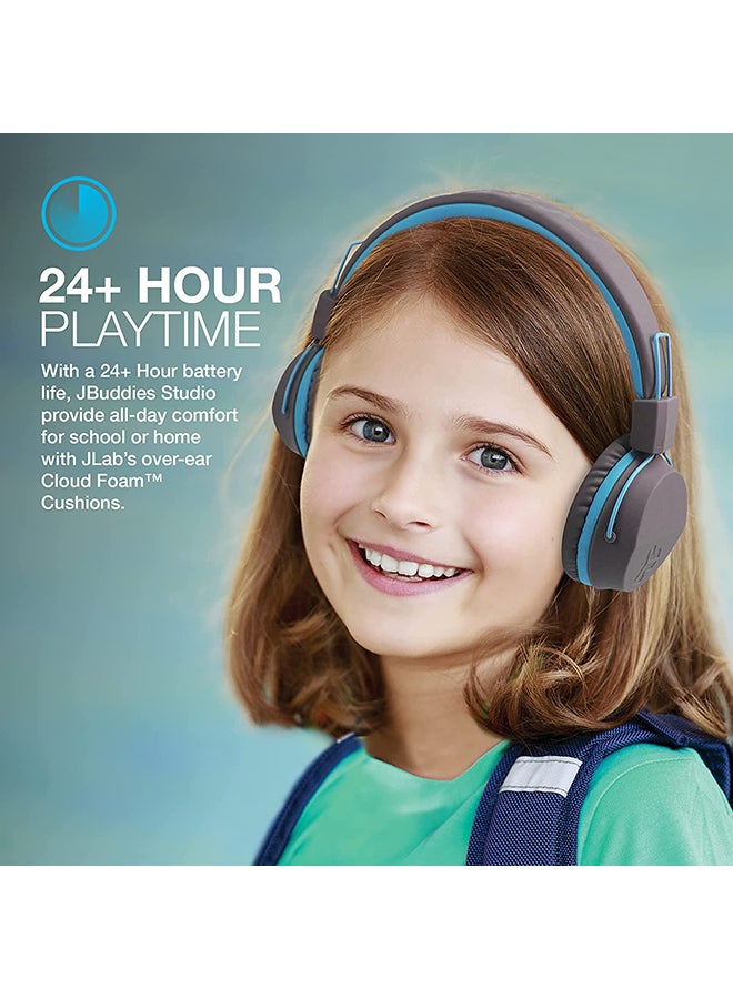 Jlab - Audio JBuddies Studio Bluetooth Over-Ear Kids Headphones | 13 Hour Battery Life | Studio Volume Safe | Volume Limiter | Folding | Adjustable | Noise Isolation | with Mic | Graphite/Blue - Image 1
