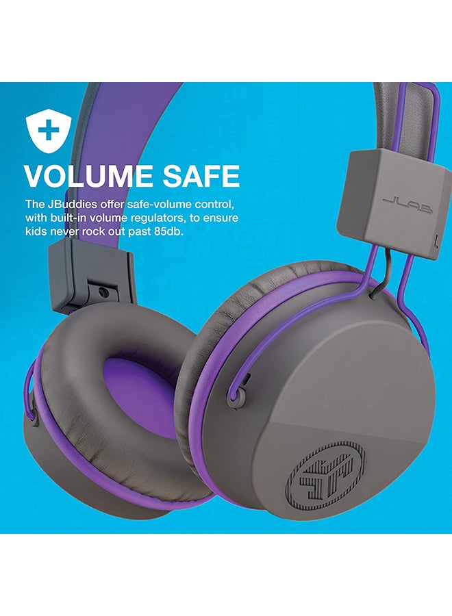 Jlab Audio JBuddies Studio Bluetooth Over-Ear Kids Headphones | 13 Hour Battery Life | Studio Volume Safe | Volume Limiter | Folding | Adjustable | Noise Isolation | with Mic | Graphite/Purple  - Image 3