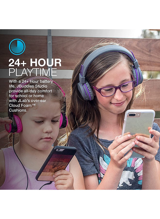 Jlab Audio JBuddies Studio Bluetooth Over-Ear Kids Headphones | 13 Hour Battery Life | Studio Volume Safe | Volume Limiter | Folding | Adjustable | Noise Isolation | with Mic | Graphite/Purple  - Image 4