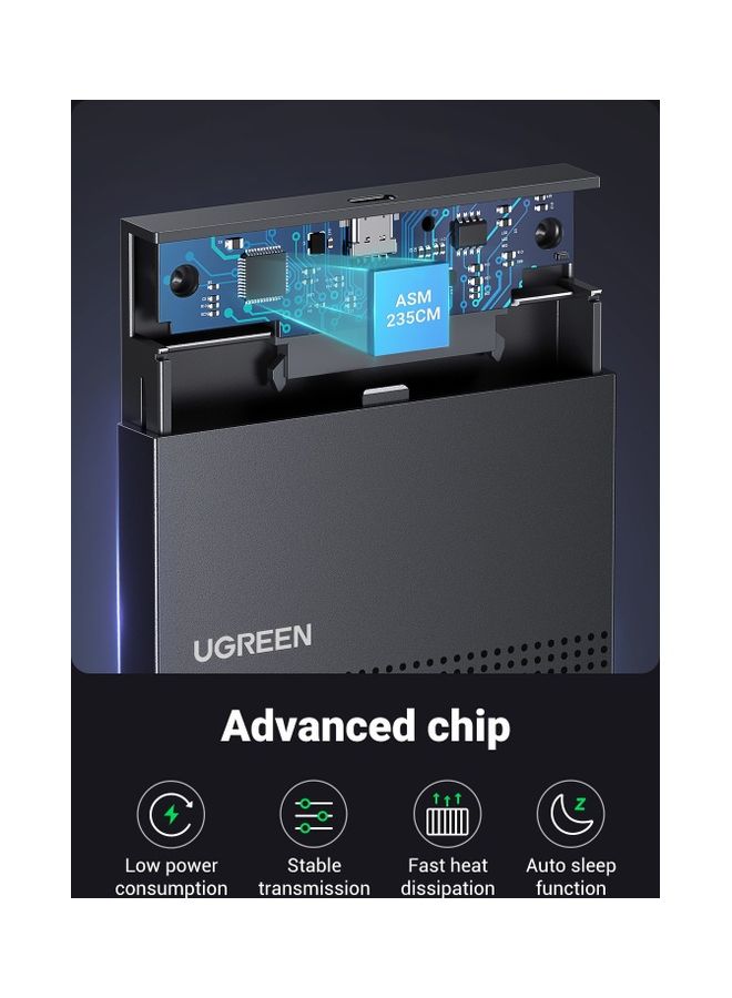 يو جرين - حاوية القرص الصلب USB C إلى SATA حافظة القرص الصلب غطاء محرك الأقراص الصلبة SSD Caddy محول متوافق مع 9.5 مم 7 مم 2.5 بوصة SATA I II III، PS5، HDD، SSD WD Seagate Toshiba Kingspec حتى 6 جيجابت في الثانية - Image 1