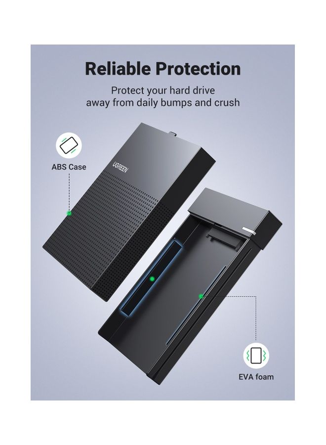 يو جرين - حاوية القرص الصلب USB C إلى SATA حافظة القرص الصلب غطاء محرك الأقراص الصلبة SSD Caddy محول متوافق مع 9.5 مم 7 مم 2.5 بوصة SATA I II III، PS5، HDD، SSD WD Seagate Toshiba Kingspec حتى 6 جيجابت في الثانية - Image 1