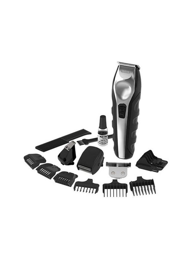 WAHL Groomsman Pro Deluxe Rechargeable Grooming Kit, Multi grooming, FOIL SHAVER, EAR/NOSE TRIMMER, Beard, and Body Trimmer, 9 different cutting lengths beard trimmer for men, 9855-1227 (Black/Silver) Black/Silver