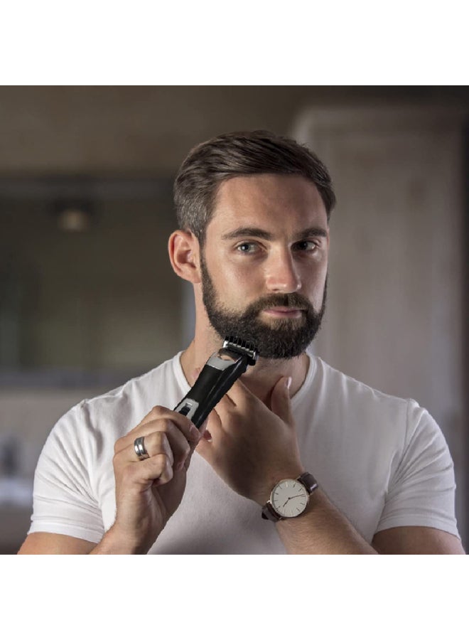 WAHL Groomsman Pro Deluxe Rechargeable Grooming Kit, Multi grooming, FOIL SHAVER, EAR/NOSE TRIMMER, Beard, and Body Trimmer, 9 different cutting lengths beard trimmer for men, 9855-1227 (Black/Silver) Black/Silver