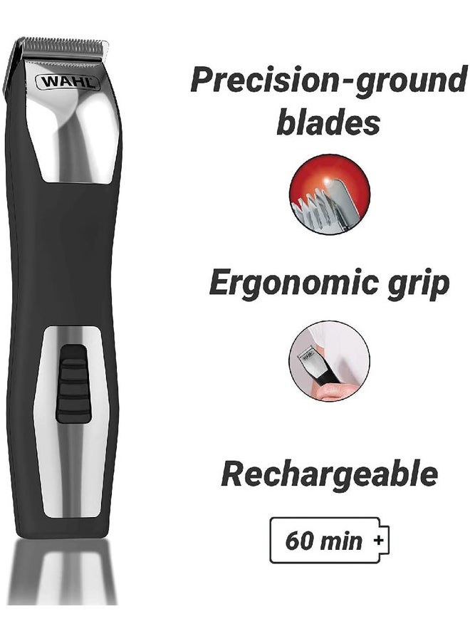 WAHL Groomsman Pro Deluxe Rechargeable Grooming Kit, Multi grooming, FOIL SHAVER, EAR/NOSE TRIMMER, Beard, and Body Trimmer, 9 different cutting lengths beard trimmer for men, 9855-1227 (Black/Silver) Black/Silver