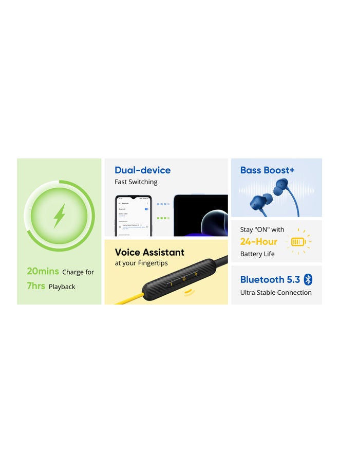 realme - Buds Wireless 2S Bluetooth Eearphone 11.2MM Bass Boost Driver 24H Battery Life IPx4 Music Sport Earbuds Yellow - Image 1