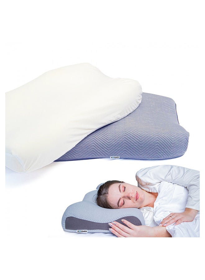 NOVIMED - Advanced Cervical Memory Foam Pillow, Contour Pillows For Neck And Shoulder Pain, Ergonomic Orthopedic Neck Support Pillow For Side Sleepers, Back And Stomach Sleepers (White) Polyester Grey 60x38cm - Image 1