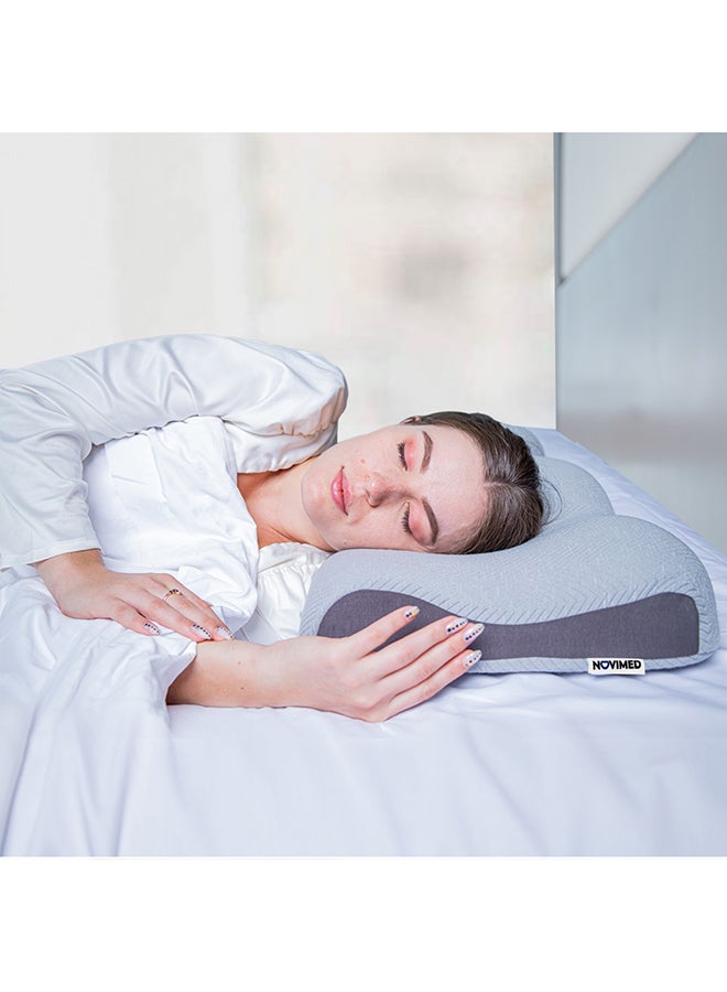 NOVIMED - Advanced Cervical Memory Foam Pillow, Contour Pillows For Neck And Shoulder Pain, Ergonomic Orthopedic Neck Support Pillow For Side Sleepers, Back And Stomach Sleepers (White) Polyester Grey 60x38cm - Image 1