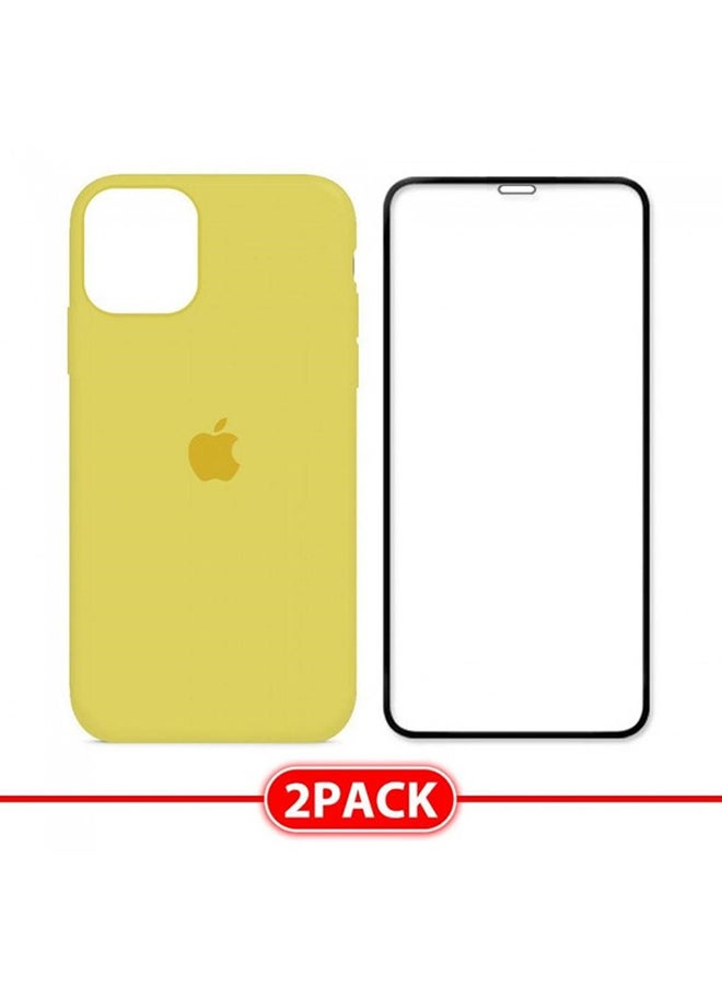MARGOUN - 2-Pack Silicone Cover Case and Screen Protector for Apple iPhone 12 Pro Max Yellow/Clear - Image 1
