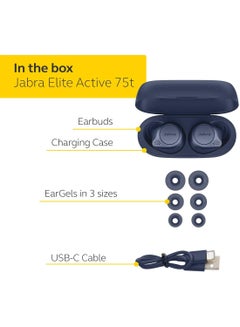 Jabra Elite Active 75t Earbuds - Active Noise Cancelling True Wireless Sports Earphones With Long Battery Life For Calls And Music Navy  - Image 2