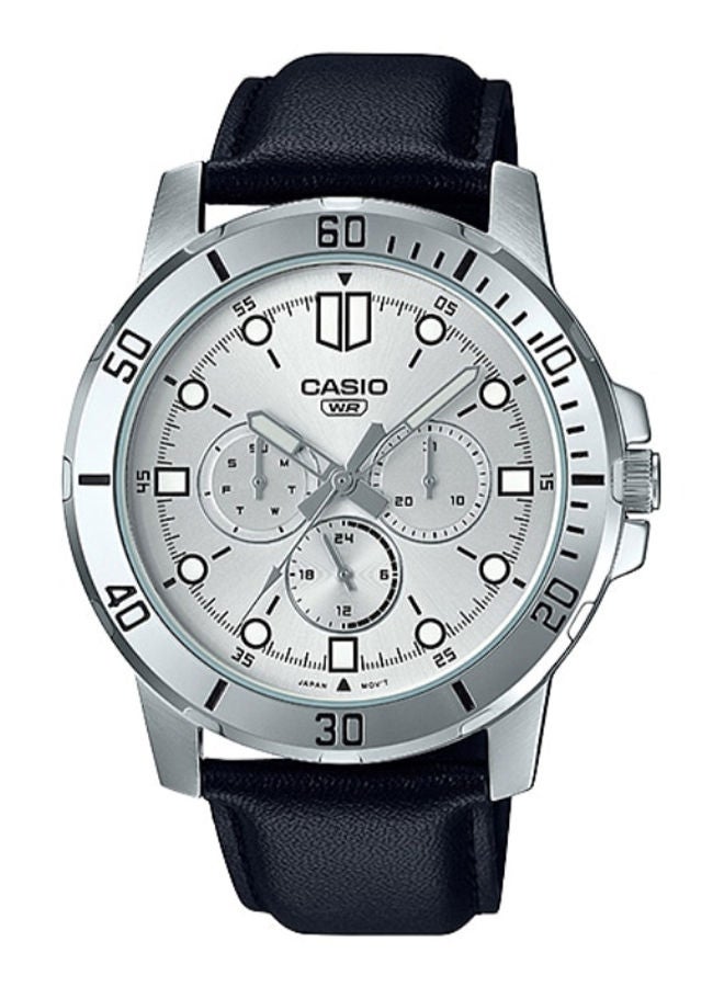 CASIO Men's Leather Round Shape Analog Watch MTP-VD300L-7EUDF - 45 mm - Black  - Image 1
