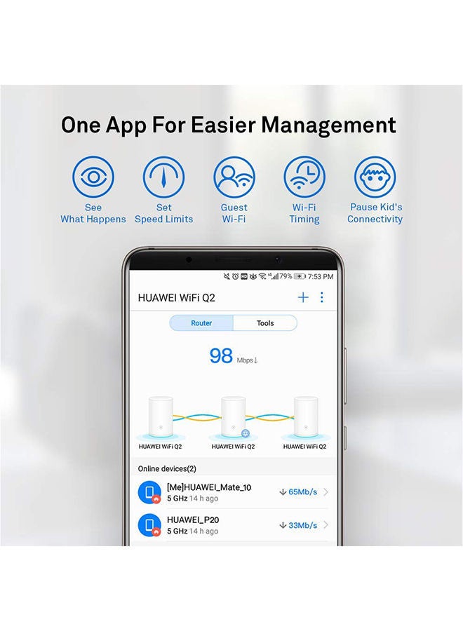 HUAWEI WS5280 Whole Home Mesh Wi-Fi (1 Base + 2 Satellites) Router, Home Wi-Fi Q2 Pro System, Gigabit Powerline, Full GE Ports, Seamless Roaming, Lower Latency, Plug & Play White  - Image 5