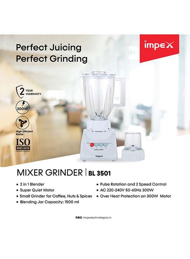 إمبكس خلاط ومطحنة وخلاط 2 في 1 1500.0 ml 300.0 W BL 3501 أبيض/ شفاف - Image 2