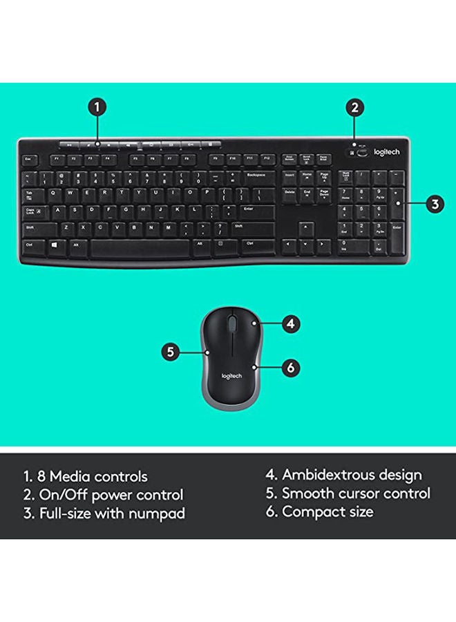 MK270 Wireless Combo Keyboard and Mouse, English Arabic Layout, Long Battery Life, 1000 DPI Resolution, Multimedia Keys, Compact Design Black - v1671543724/N22440911A_8