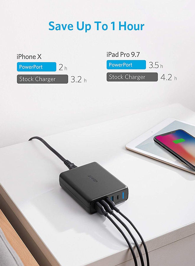 Anker - USB C Wall Charger, Anker Premium 60W 5-Port Desktop Charger with One 30W Power Delivery Port for Apple MacBook, Nexus 5X/6P, and 4 PowerIQ Ports for iPhone, iPad, and More. Black - Image 1