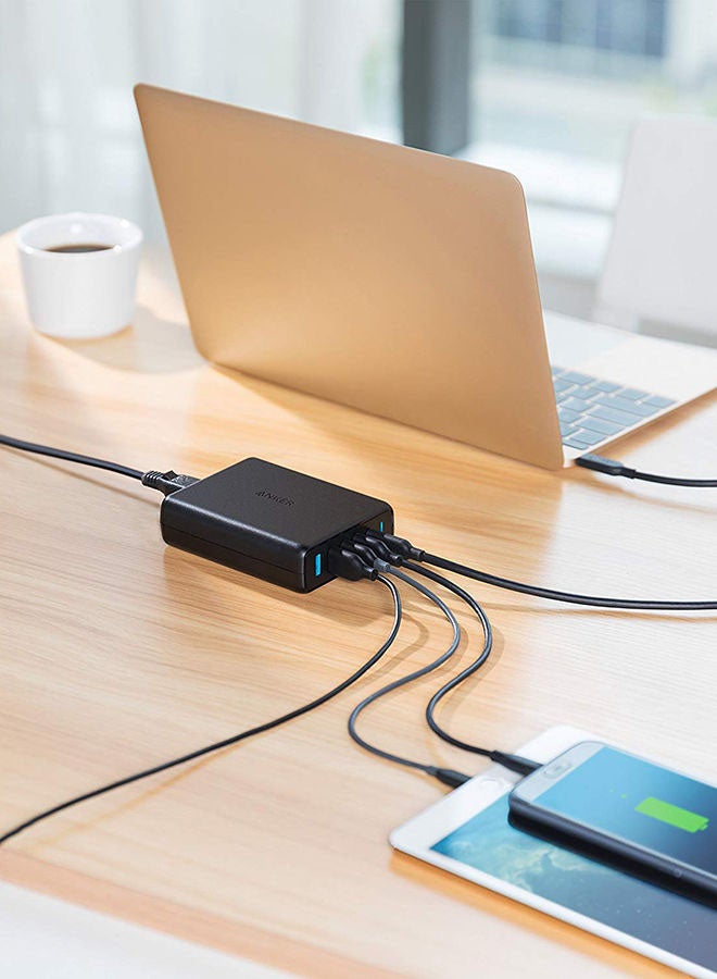 Anker - USB C Wall Charger, Anker Premium 60W 5-Port Desktop Charger with One 30W Power Delivery Port for Apple MacBook, Nexus 5X/6P, and 4 PowerIQ Ports for iPhone, iPad, and More. Black - Image 1