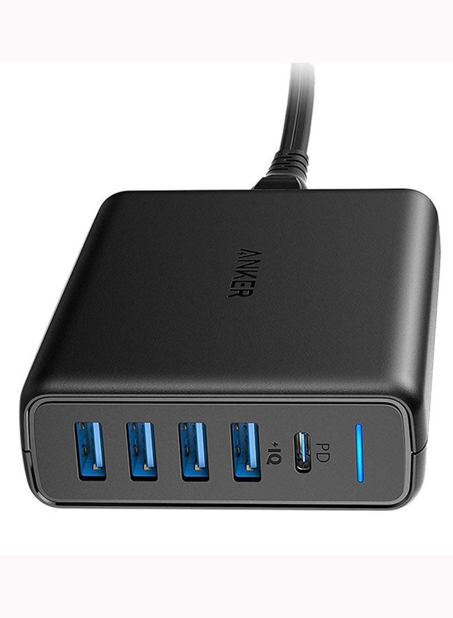 Anker - USB C Wall Charger, Anker Premium 60W 5-Port Desktop Charger with One 30W Power Delivery Port for Apple MacBook, Nexus 5X/6P, and 4 PowerIQ Ports for iPhone, iPad, and More. Black - Image 1