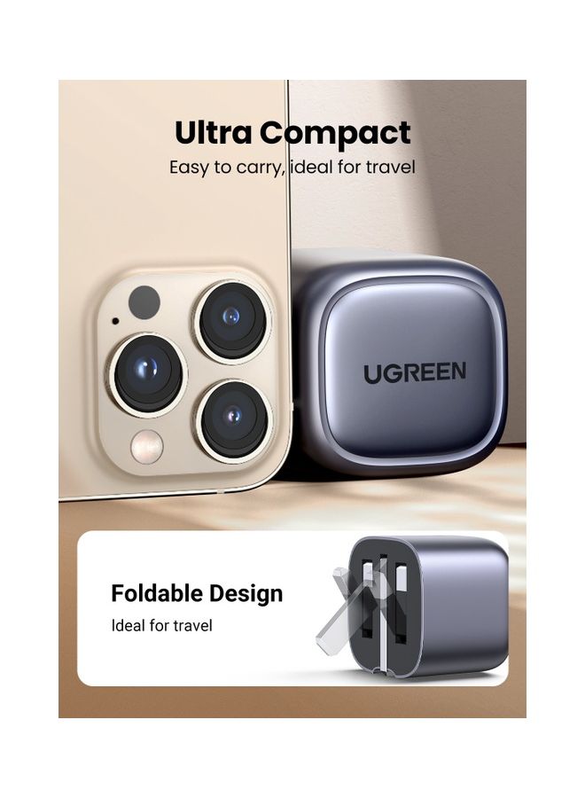 Ugreen - Nexode USB C Charger [GaN Tech] 20W Mini USB-C Power Adapter iPhone Charger Type C Foldable Wall Fast Charger PD Charging USB Plug for iPhone 14 Pro Max/13/12/SE/11,Samsung,Xiaomi,Oneplus,etc Grey - Image 1